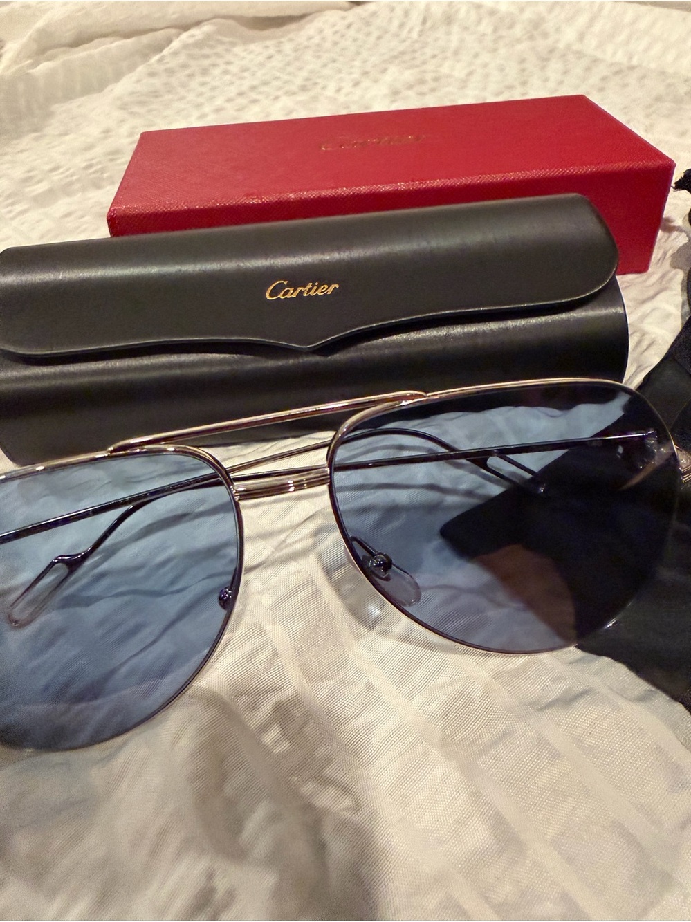 Cartier Men's Silver Frame Sunglasses with Blue Lenses - Picture 16 of 17
